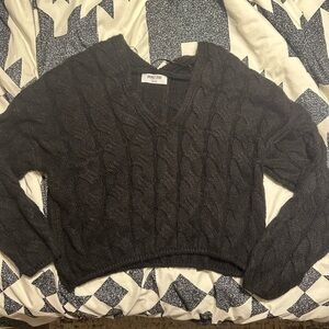 Double Zero Black V-Neck Sweater Cable Knit